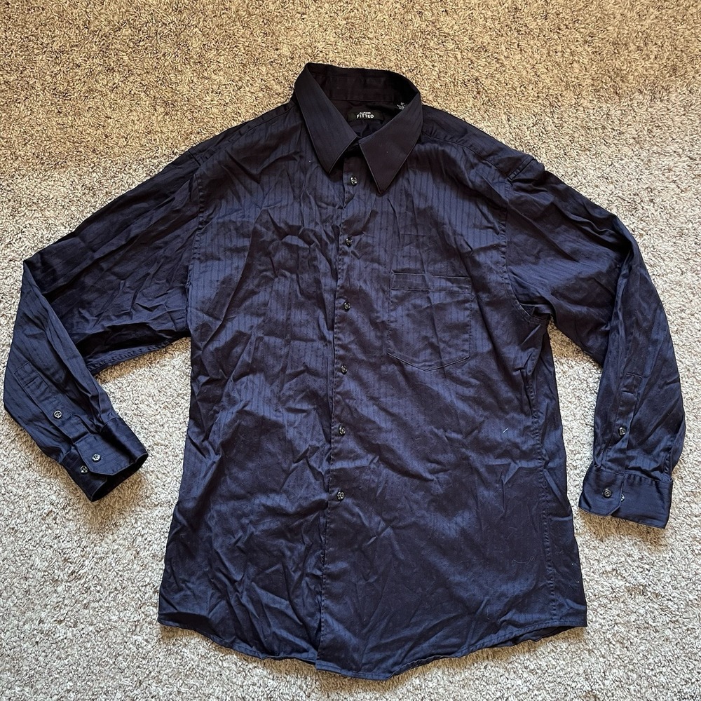 Alfani Dress Shirt Men's Large 16.5 32-33 Navy Blue Button Up